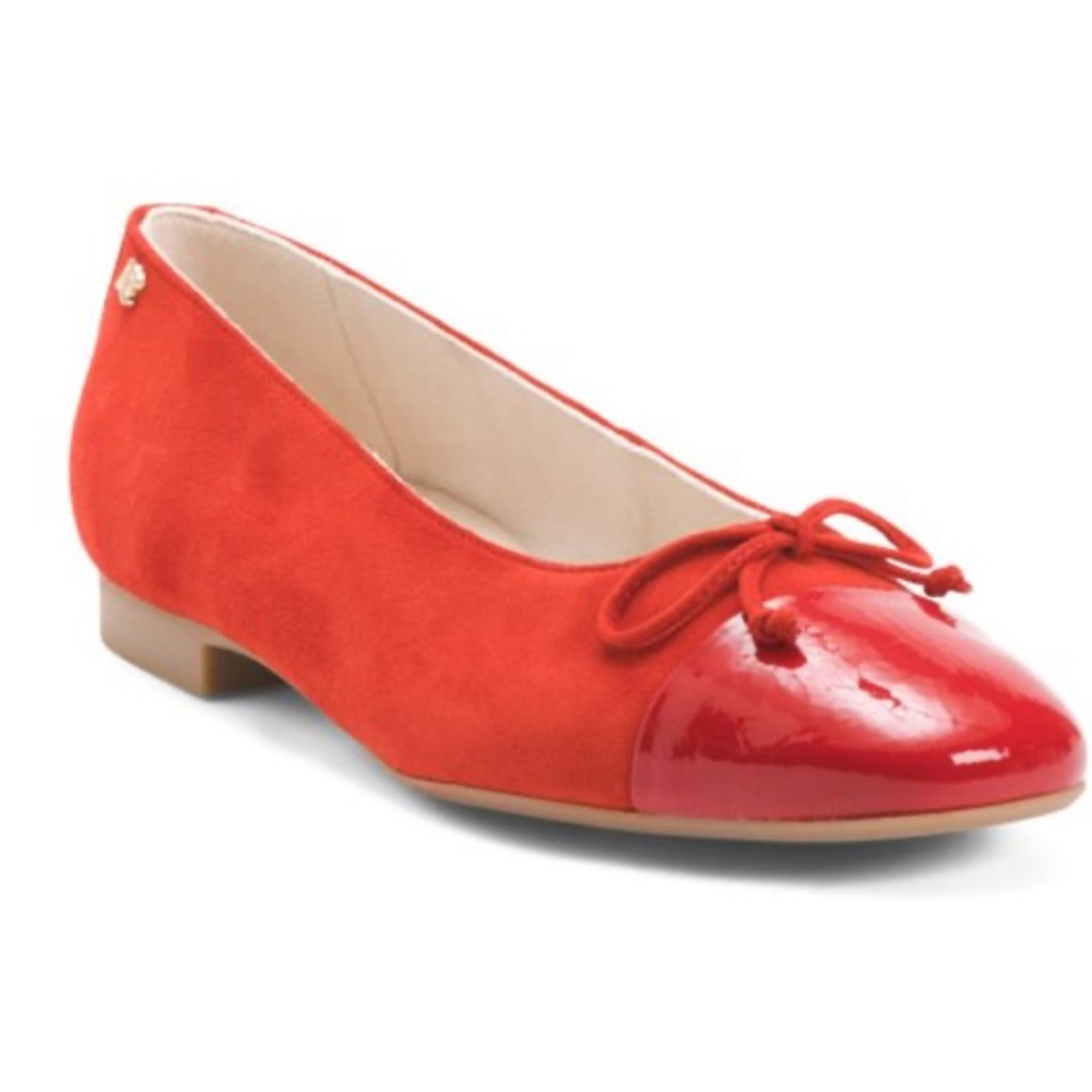 Paul Green Red Suede Ballet Flats with Patent Red Cap Toe